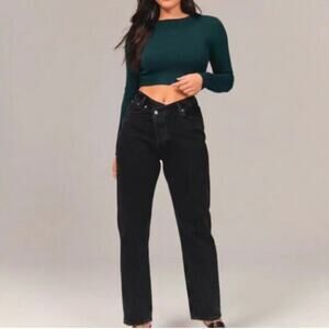Abercrombie & Fitch The Dad High Rise Cross Waist Curve Love Jean‎ Black 26 2R